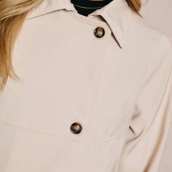 Khaki Casual Women's Minimalist Long Sleeve Trench Coat - Picture 5 of 7